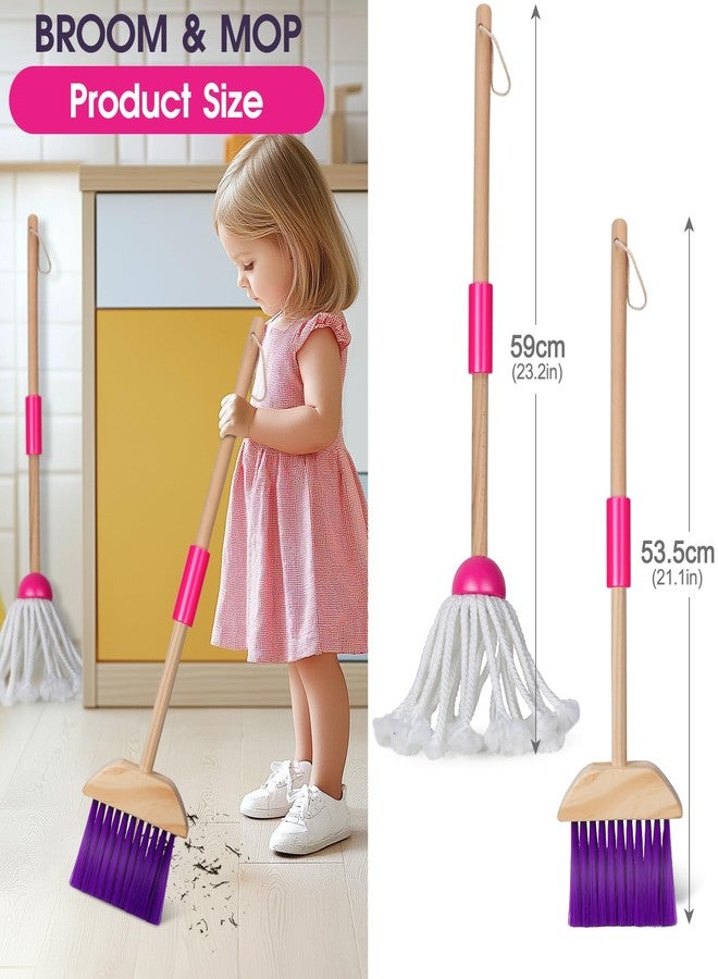 Masthome 8 Pieces Kids Cleaning Set,Wooden Cleaning Toys for Kids Broom Dustpan Mop Brush Duster Rag Sponge and Hanging Stand,Skill Developmental Pretend Play Kit for Toddlers,Children - Image 2